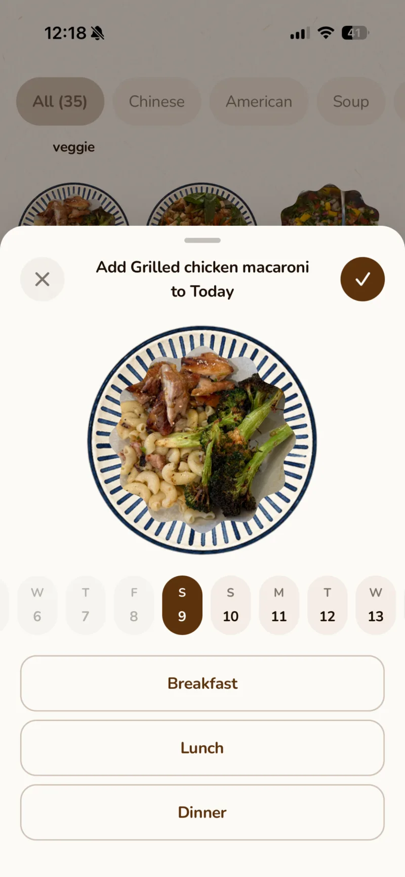 Add a dish — photo, name, label, shape and backdrop