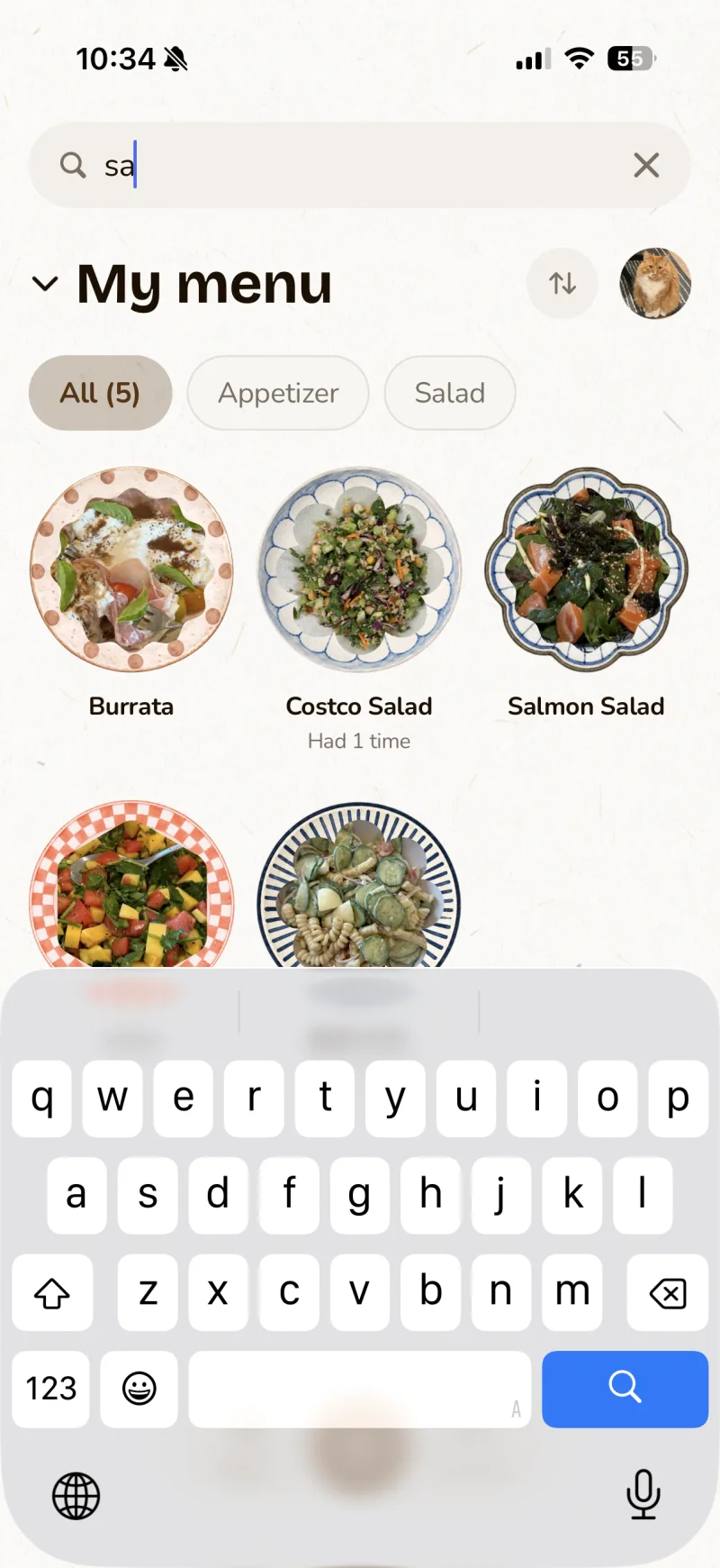 Search dishes in your menu